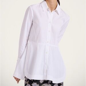 Piazza Sempione White Satin Tunic Dress Blouse Italy Paneled ButtonUp Pockets 42